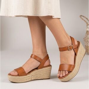 Big Buddha Jute Platform Wedge Espadrille Sandals Cognac Size 9.5